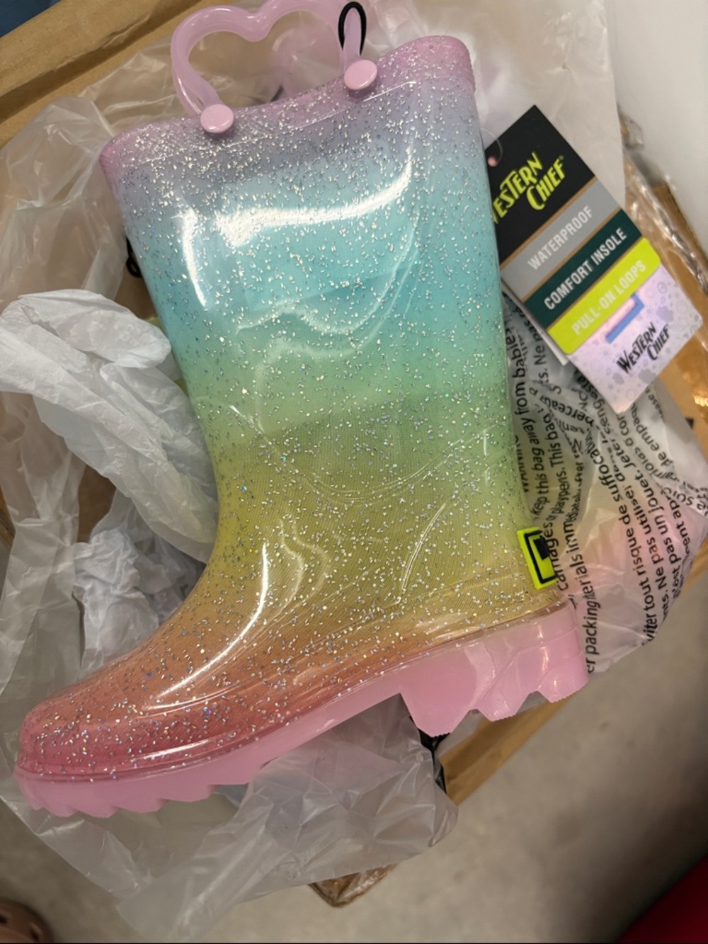 Western Chief Pink Kids Rain Boot Sole - Smiley Tread